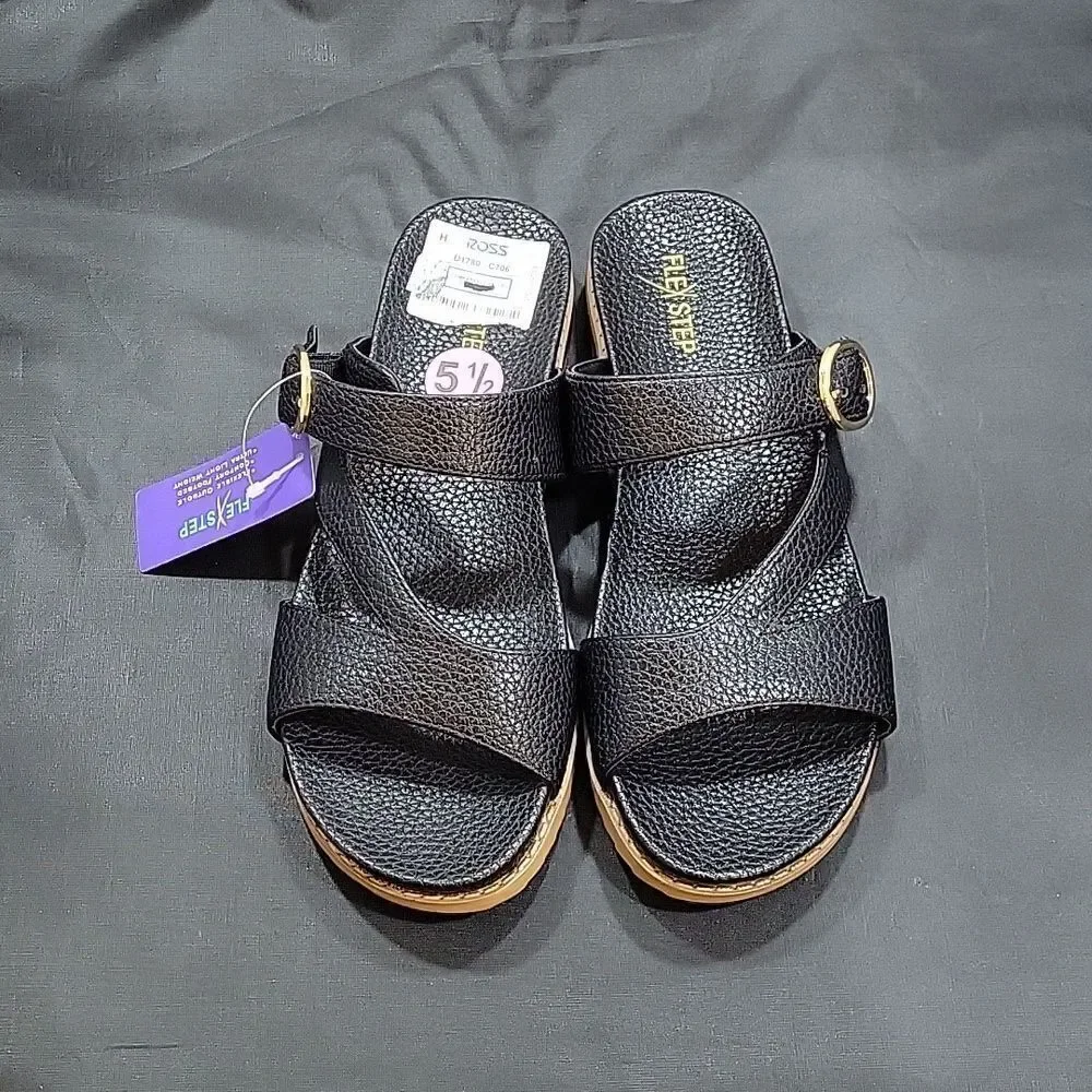 BRAND NEW FLEXSTEP DOUBLE STRAP ADJUSTABLE BUCKLE FLAT SANDAL